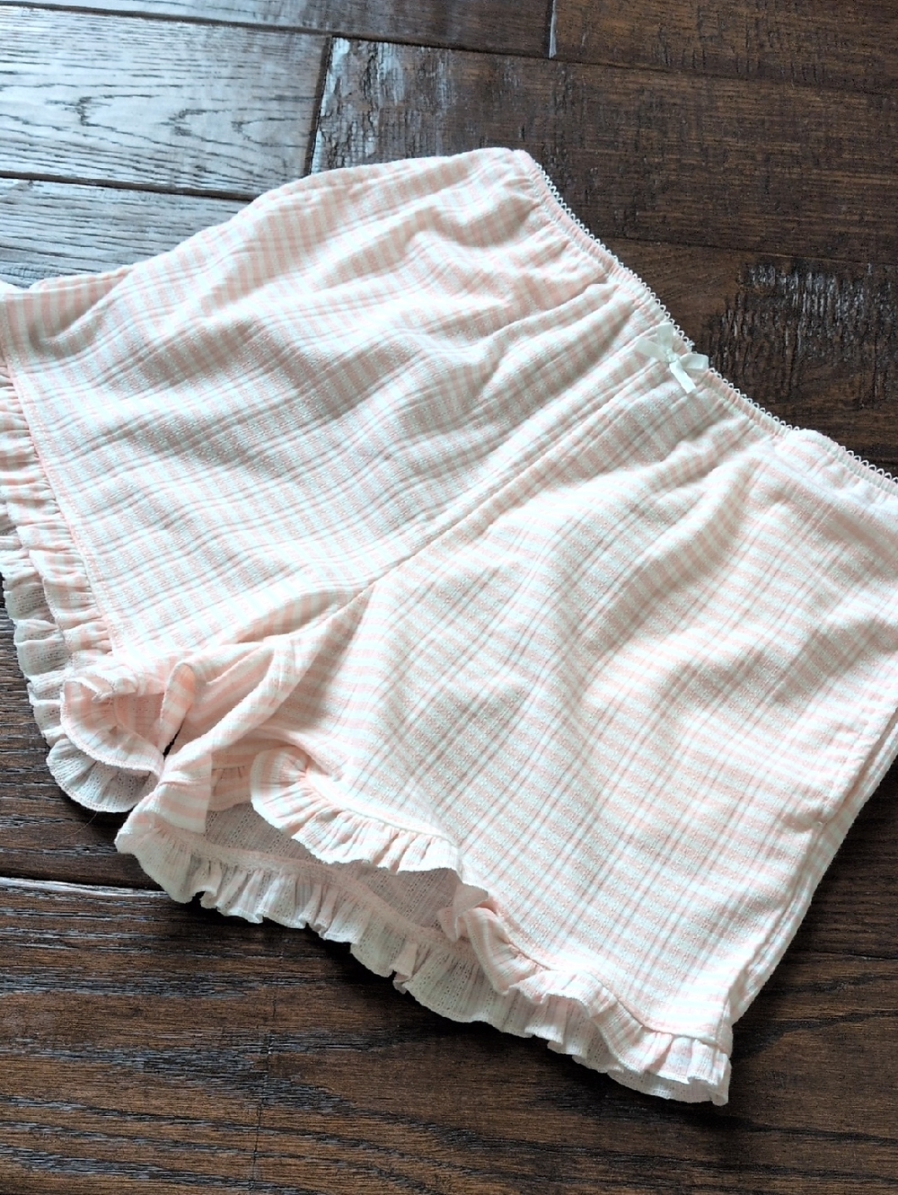 BETTER/TOGETHER I Light Pink & White Striped Pull-On Ruffle Lounge PJ Shorts, S